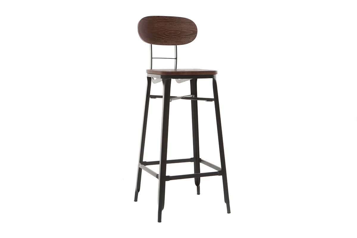 Tabourets de bar en bois et mtal noir H75 cm (lot de 2) HOCKER