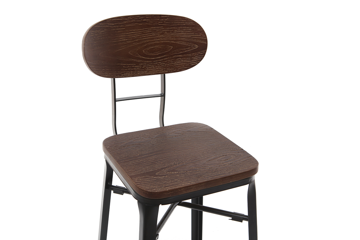 Tabourets de bar en bois et mtal noir H75 cm (lot de 2) HOCKER