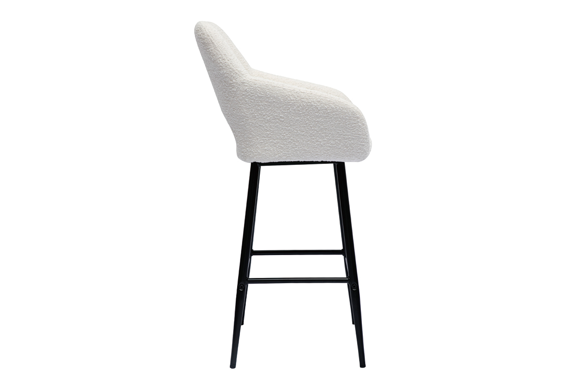 Tabourets de bar en tissu effet laine boucle blanc cass et mtal H65 cm (lot de 2) LAURETTE