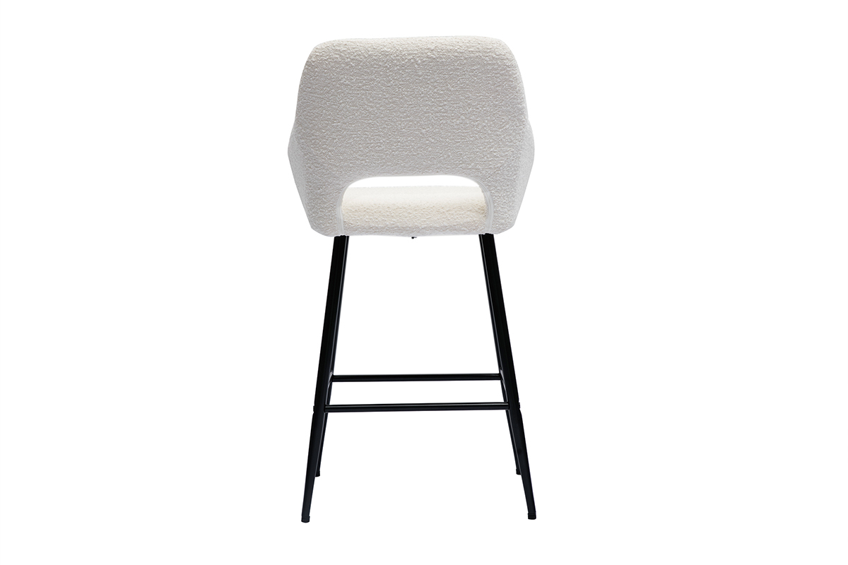 Tabourets de bar en tissu effet laine boucle blanc cass et mtal H65 cm (lot de 2) LAURETTE