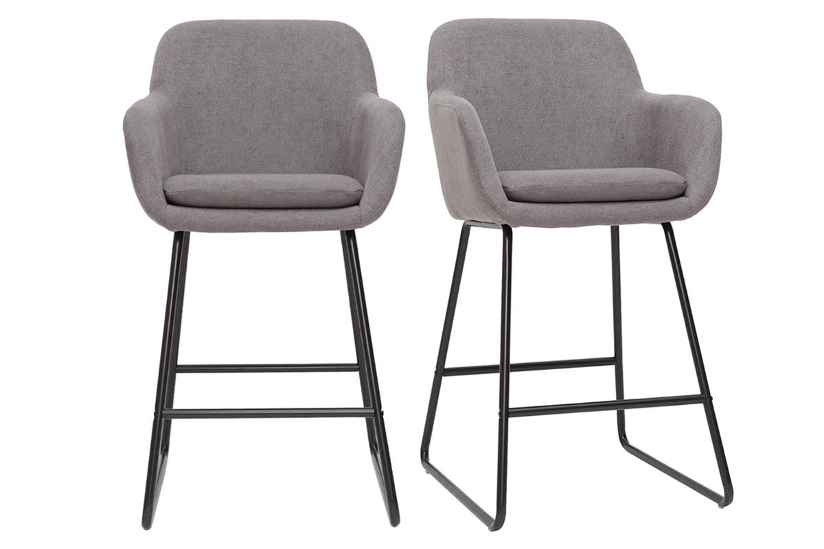 Tabourets de bar en tissu effet velours gris H75 cm (lot de 2) AMIKA