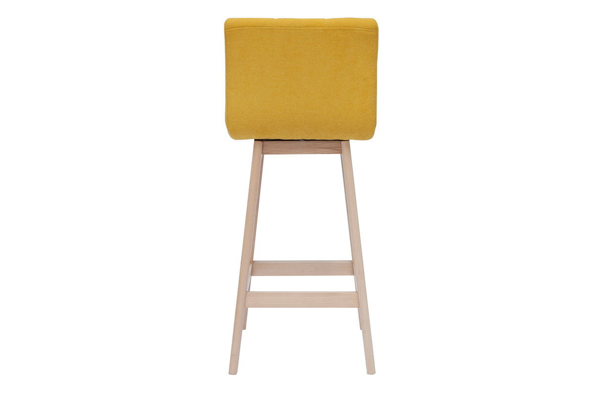 Tabourets de bar en tissu effet velours jaune moutarde et bois clair H65 cm (lot de 2) KLARIS