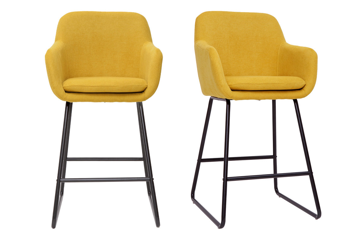 Tabourets de bar en tissu effet velours jaune moutarde H65 cm (lot de 2) AMIKA