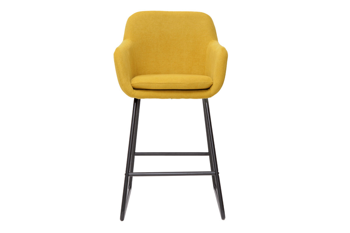 Tabourets de bar en tissu effet velours jaune moutarde H65 cm (lot de 2) AMIKA