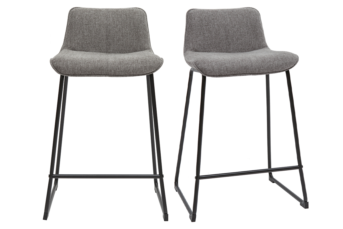 Tabourets de bar en tissu effet velours textur gris et mtal H65 (lot de 2) BOOST