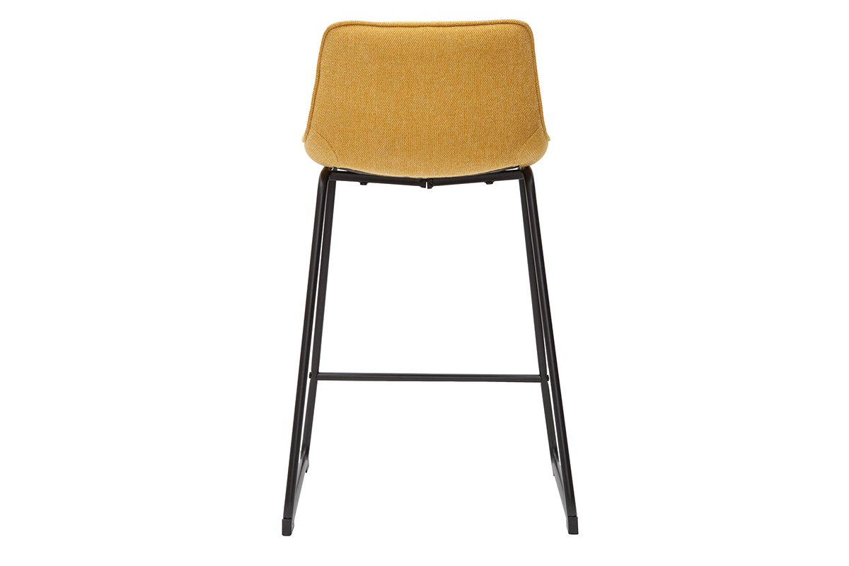 Tabourets de bar en tissu effet velours textur jaune moutarde et mtal H65 cm (lot de 2) BOOST