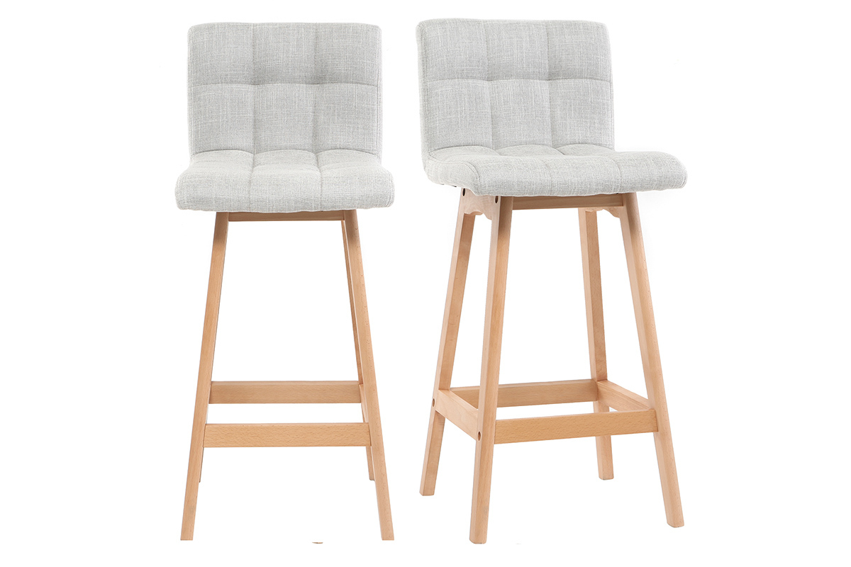 Tabourets de bar en tissu gris clair et bois H65 cm (lot de 2) KLARIS