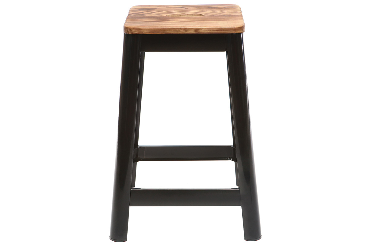 Tabourets de bar industriels en mtal noir et bois H65 cm (lot de 2) NICK