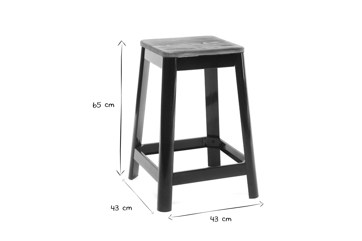 Tabourets de bar industriels en mtal noir et bois H65 cm (lot de 2) NICK