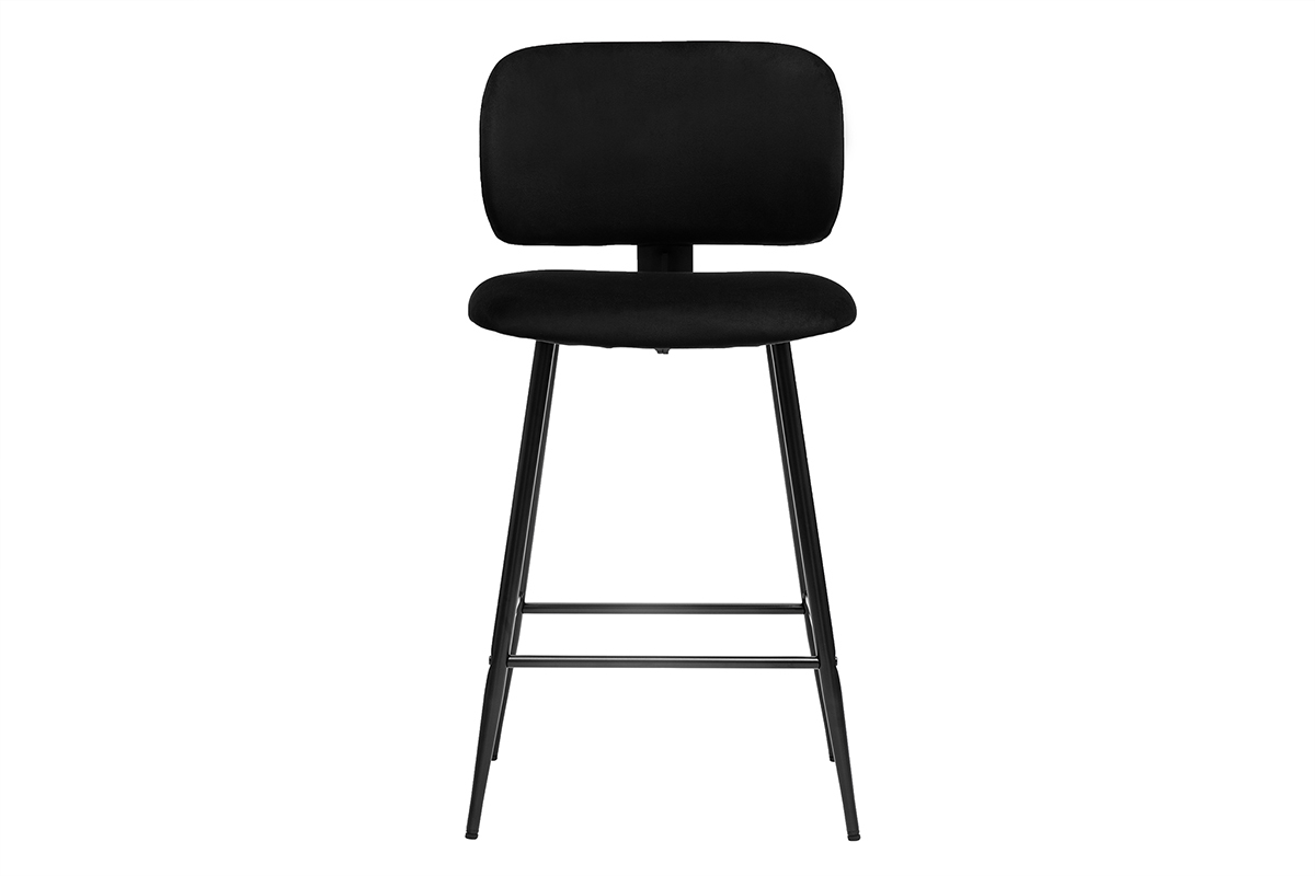 Tabourets de bar noirs en tissu velours et mtal H70 cm (lot de 2) ATRIUM