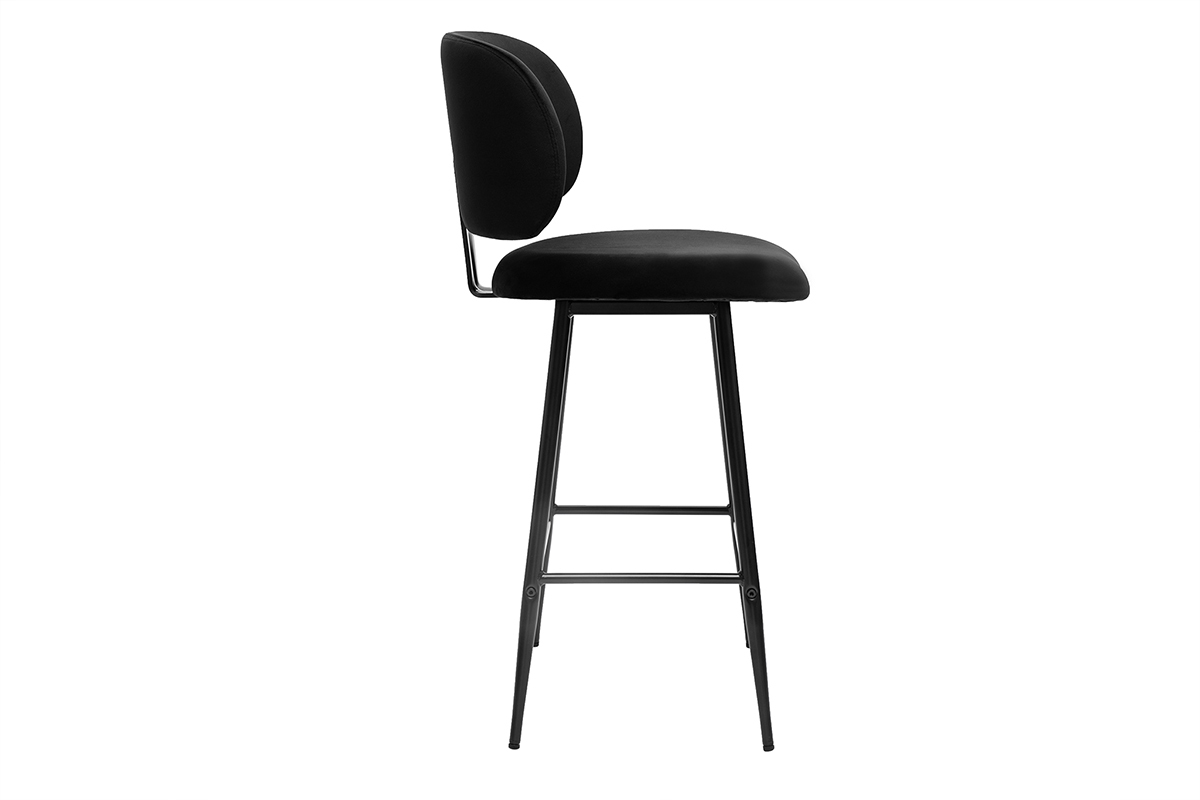 Tabourets de bar noirs en tissu velours et mtal H70 cm (lot de 2) ATRIUM