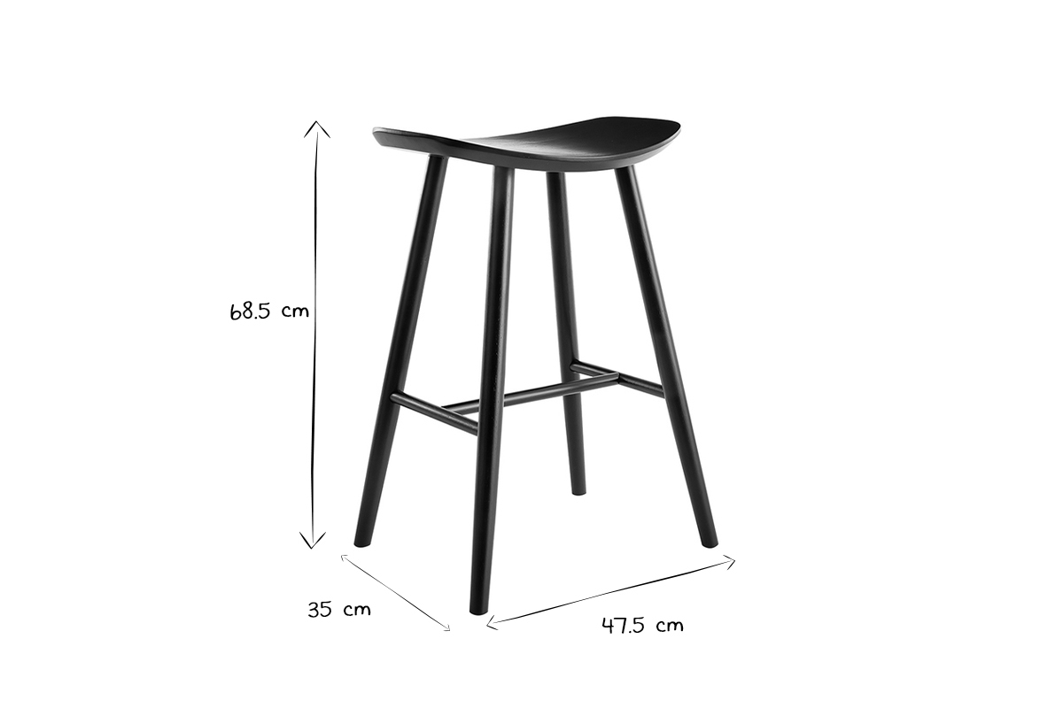 Tabourets de bar noirs H65 cm (lot de 2) DEMORY