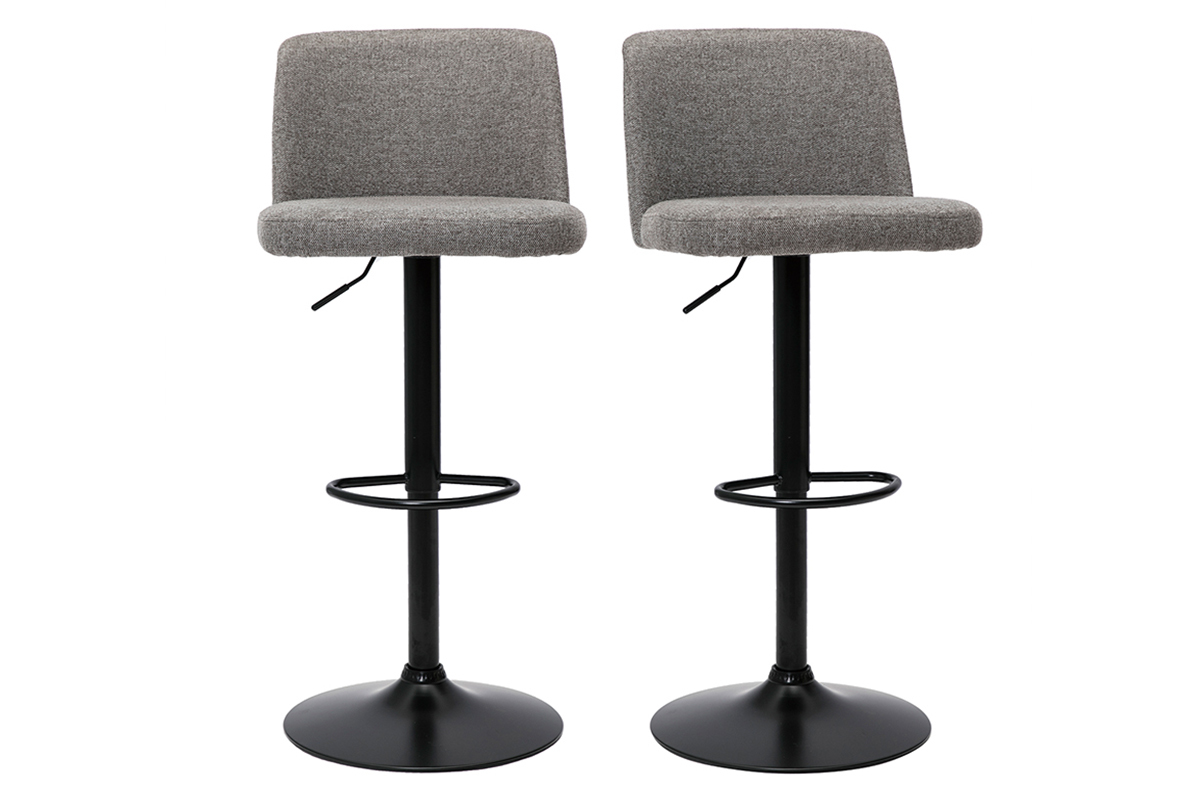 Tabourets de bar rglables en tissu effet velours textur gris et mtal noir (lot de 2) MONTI