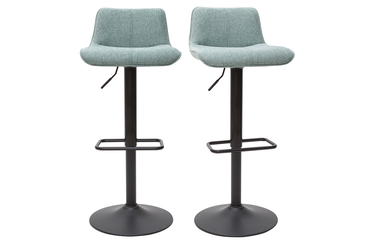 Tabourets de bar rglables en tissu effet velours textur vert cladon et mtal (lot de 2) BOOST