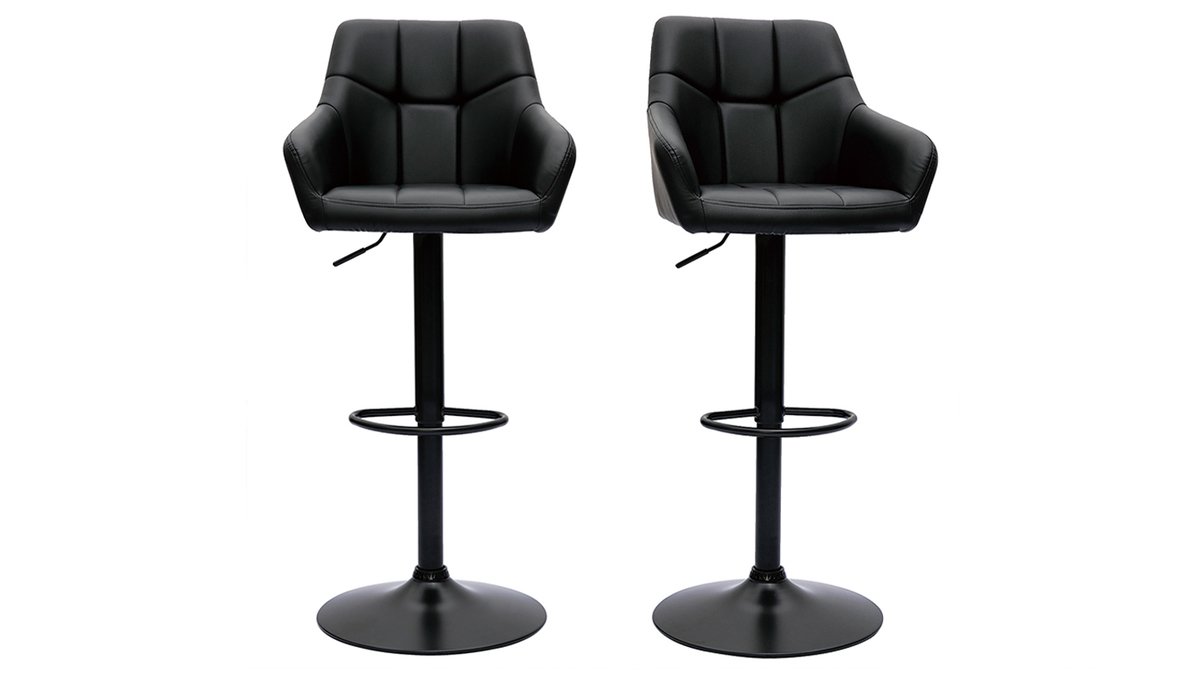 Tabourets de bar rglables matelasss noirs et mtal noir 360 (lot de 2) MONTERO