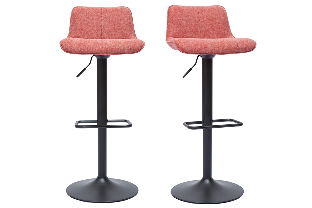 Tabourets de bar rglables pivotants 360 en tissu effet velours textur terracotta et mtal noir (lot de 2) BOOST