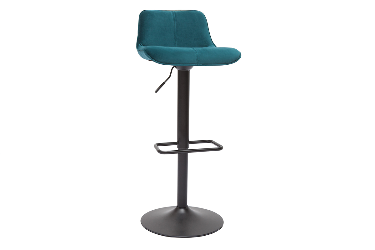 Tabourets de bar rglables pivotants 360 en tissu velours bleu ptrole et mtal noir (lot de 2) BOOST