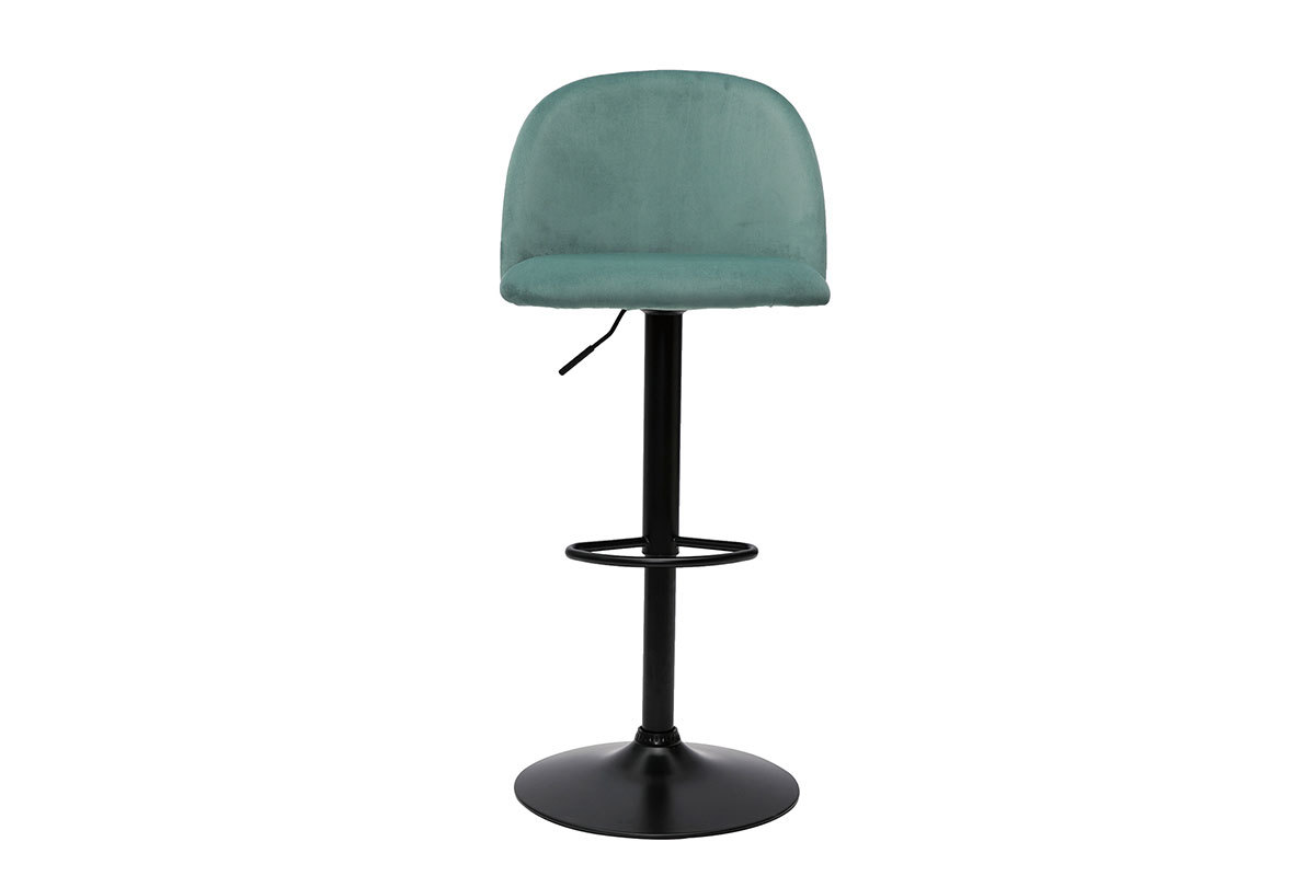 Tabourets de bar rglables velours vert cladon et mtal noir (lot de 2) CELESTE