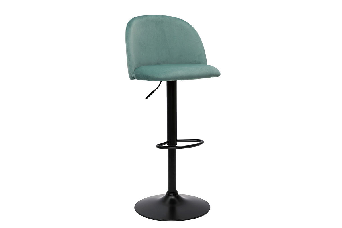 Tabourets de bar rglables velours vert cladon et mtal noir (lot de 2) CELESTE