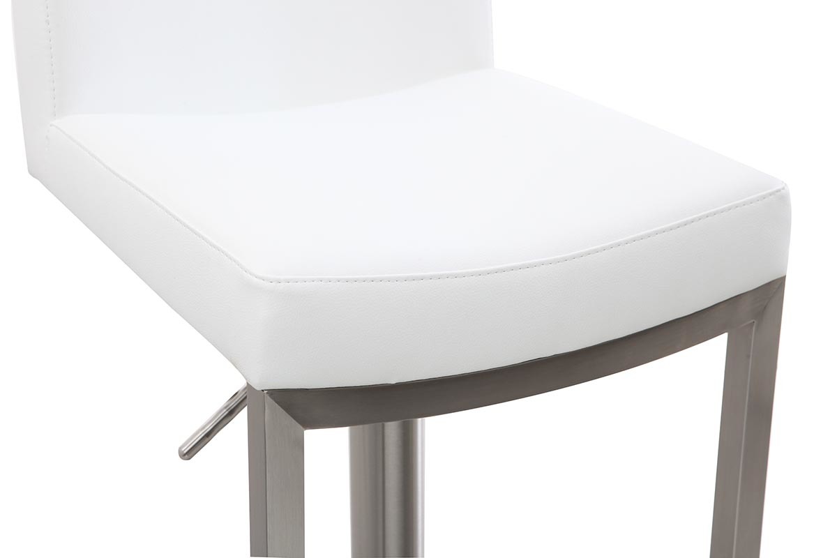 Tabourets de bar relevables blanc et acier chrom (lot de 2) KYLE