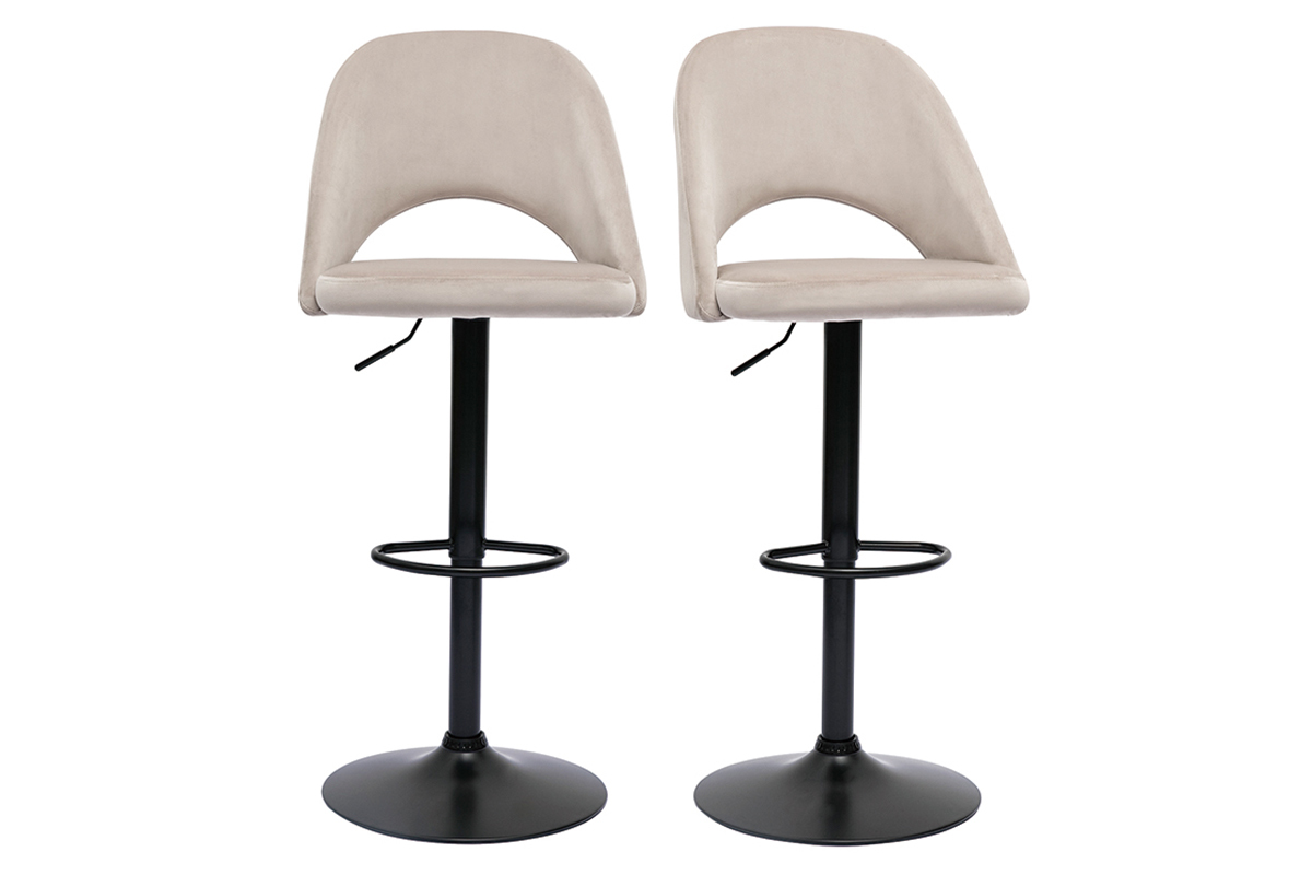 Tabourets de bar relevables en velours taupe et mtal noir (lot de 2) COSETTE