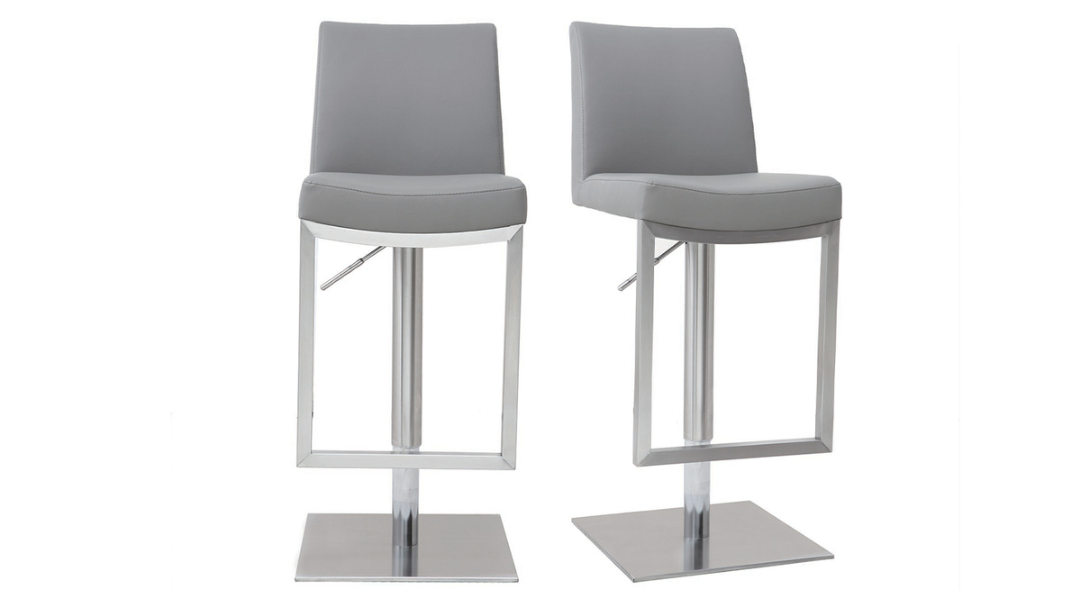 Tabourets de bar relevables gris et acier chrom (lot de 2) KYLE