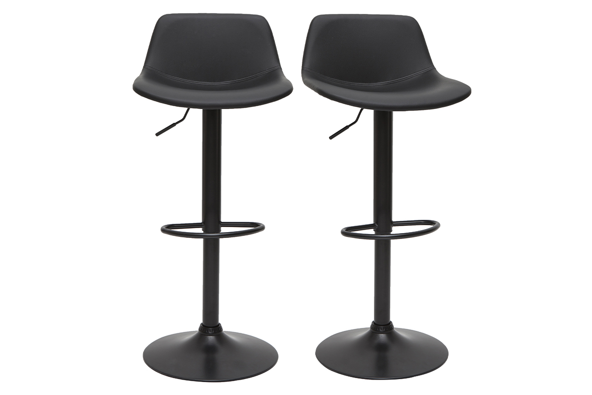 Tabourets de bar relevables polyurthane et mtal noir (lot de 2) NONIE