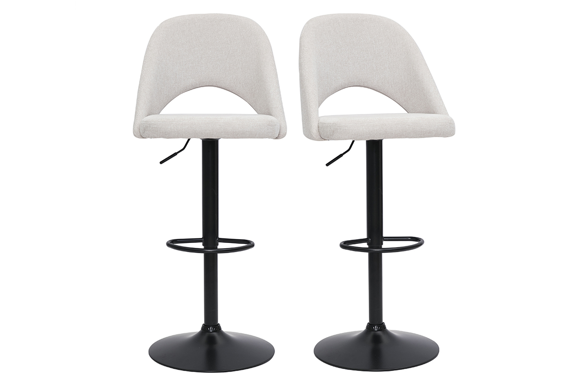 Tabourets de bar relevables tissu effet velours textur beige et mtal noir (lot de 2) COSETTE