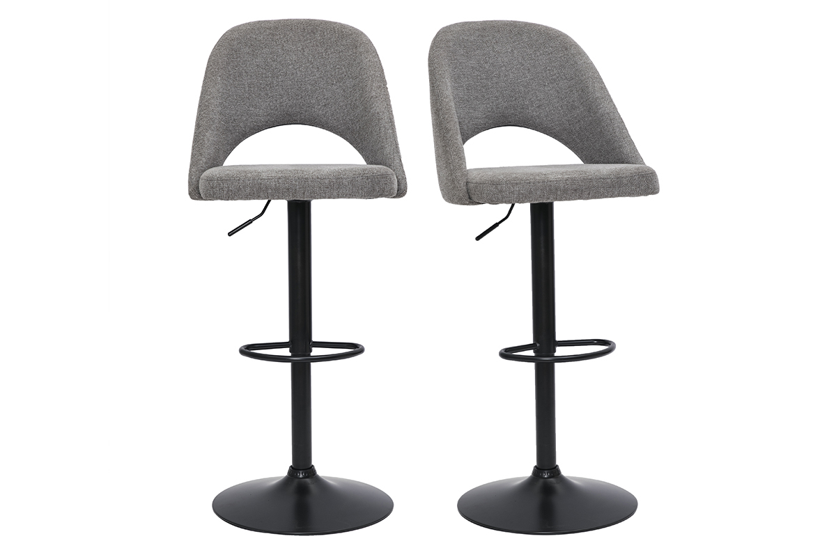 Tabourets de bar relevables tissu effet velours textur gris et mtal noir (lot de 2) COSETTE