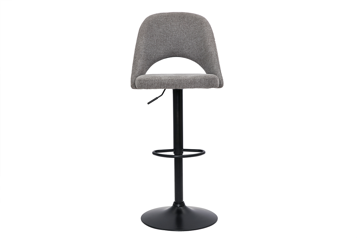 Tabourets de bar relevables tissu effet velours textur gris et mtal noir (lot de 2) COSETTE