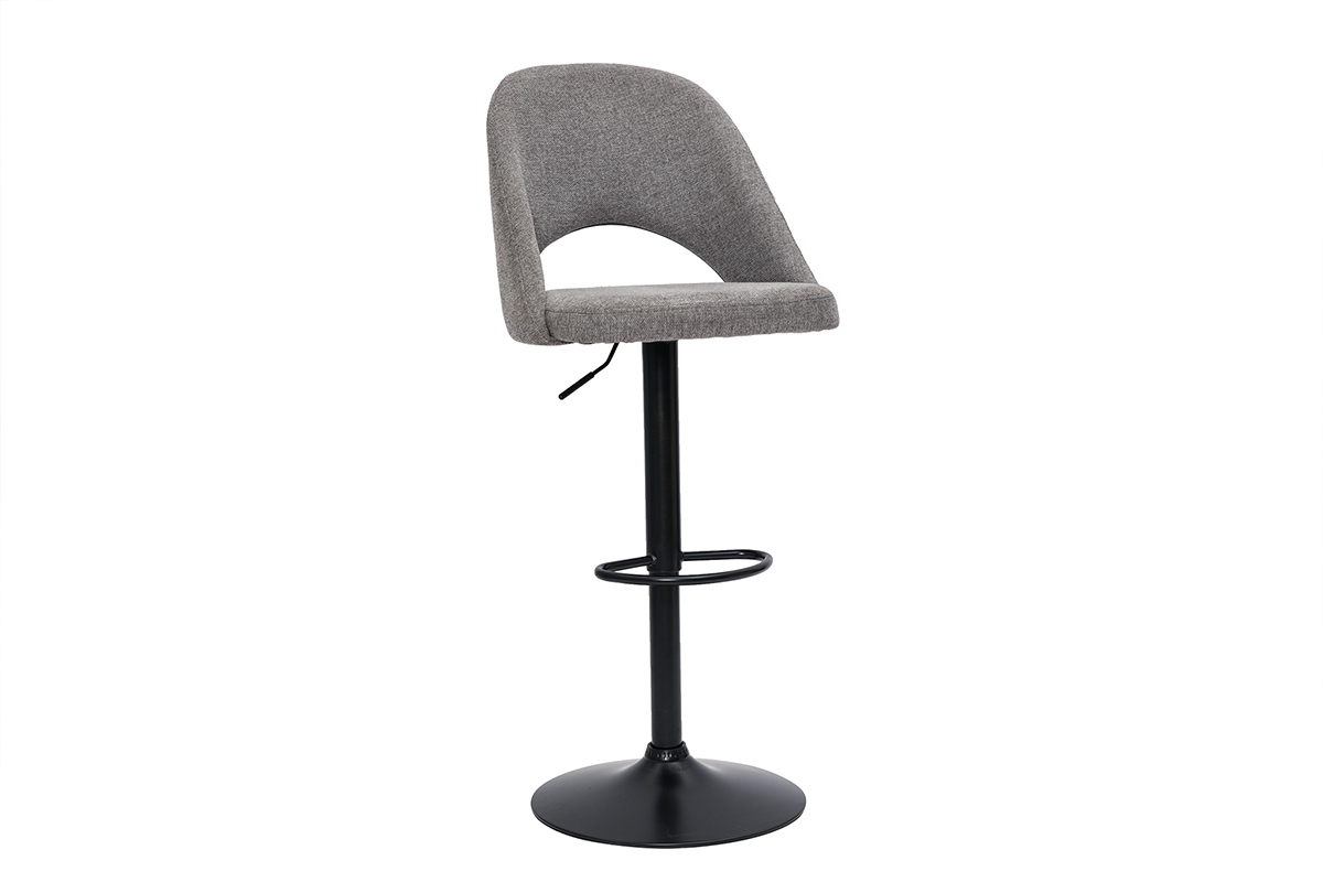 Tabourets de bar relevables tissu effet velours textur gris et mtal noir (lot de 2) COSETTE