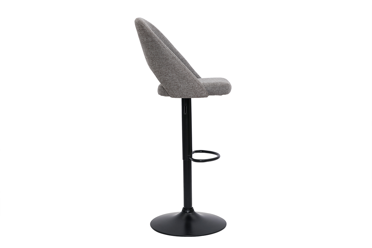 Tabourets de bar relevables tissu effet velours textur gris et mtal noir (lot de 2) COSETTE