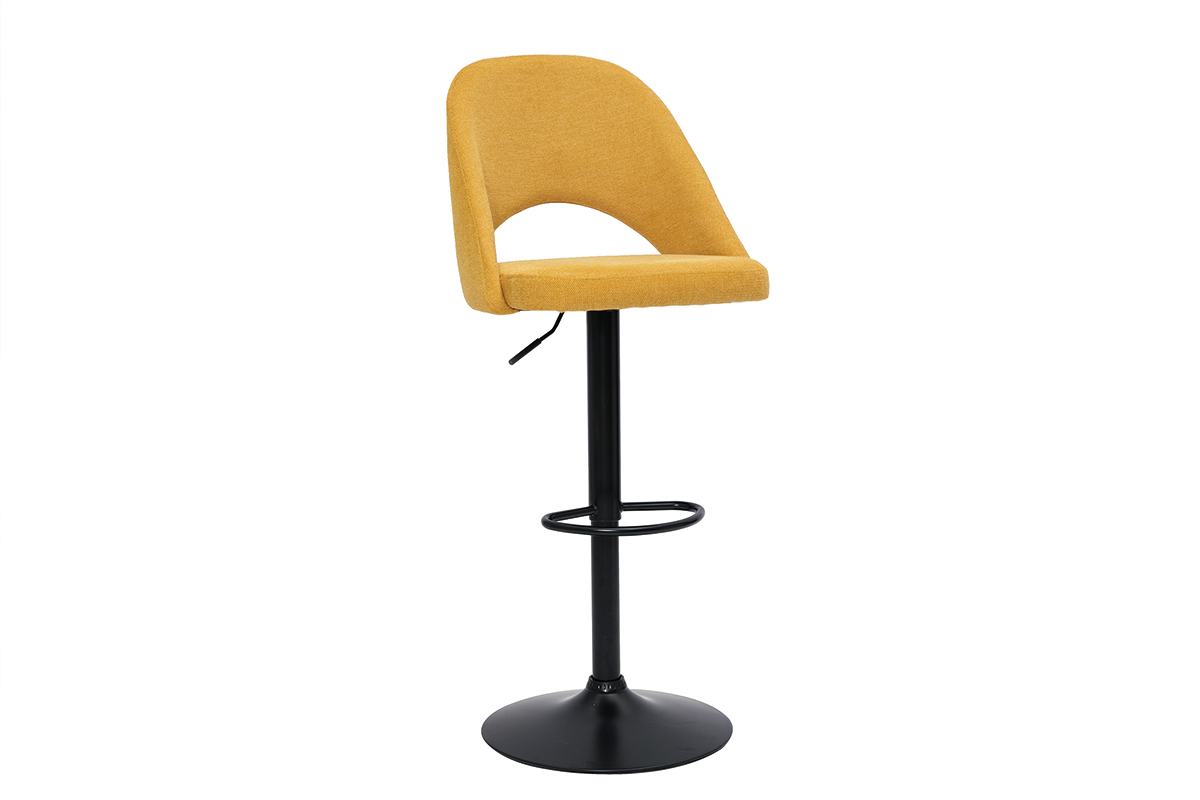 Tabourets de bar relevables tissu effet velours textur jaune moutarde et mtal noir (lot de 2) COSETTE