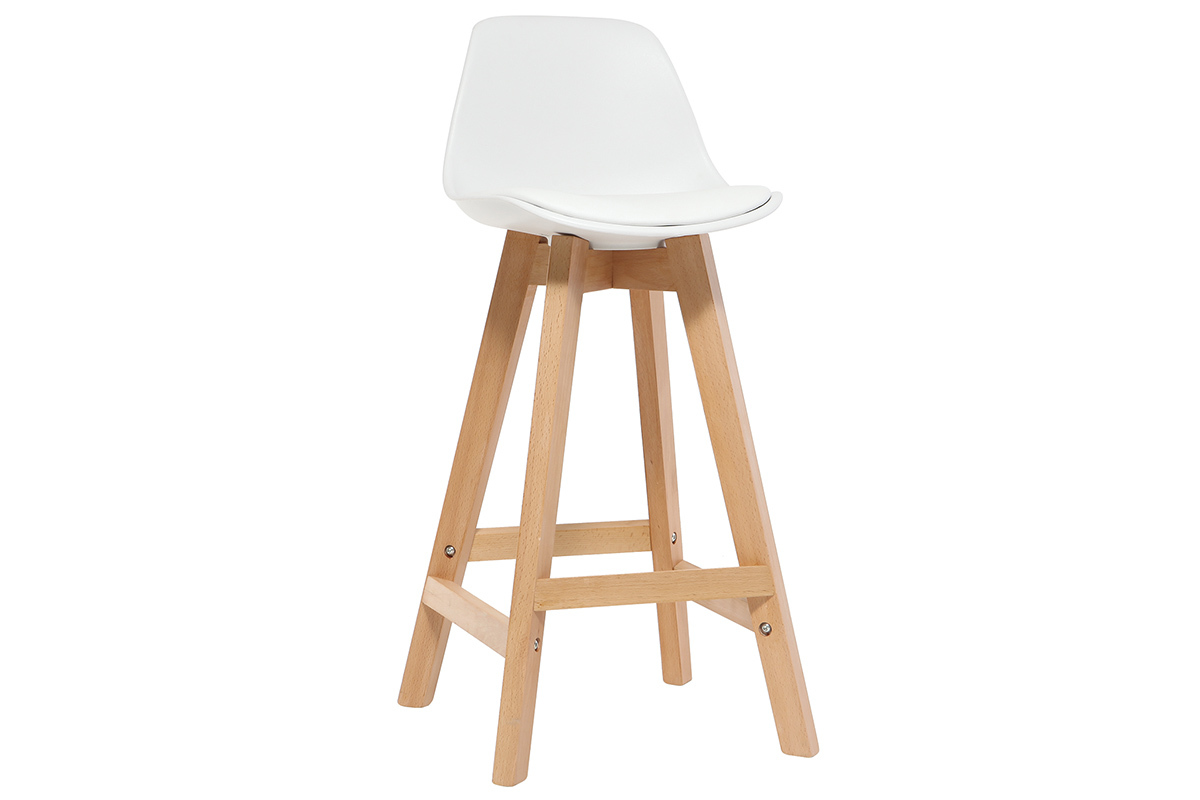 Tabourets de bar scandinaves blanc et bois 65 cm (lot de 2) MINI PAULINE