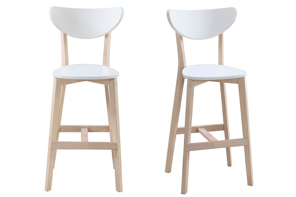 Tabourets de bar scandinaves blanc et bois H65 cm (lot de 2) LEENA