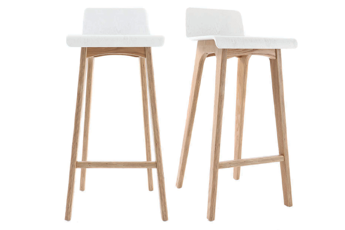 Tabourets de bar scandinaves blancs et bois clair H75 cm (lot de 2) BALTIK