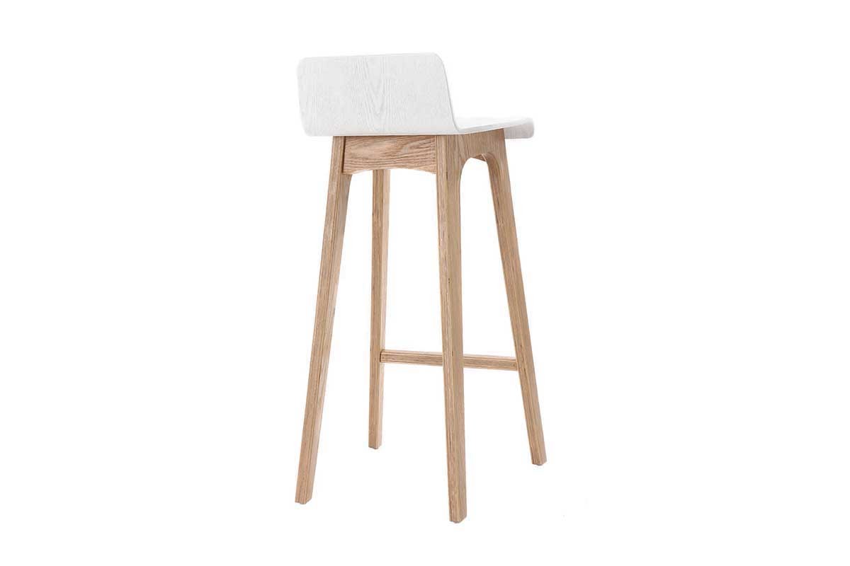 Tabourets de bar scandinaves blancs et bois clair H75 cm (lot de 2) BALTIK