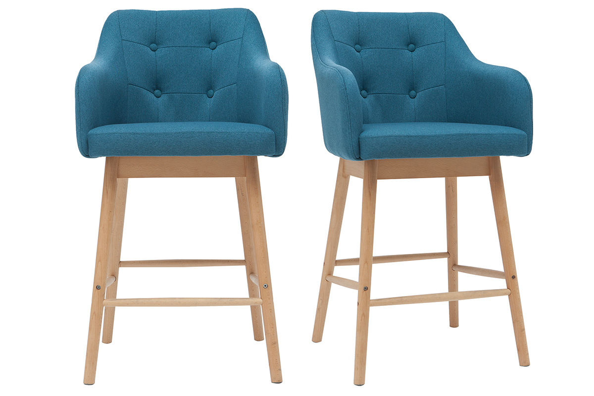 Tabourets de bar scandinaves bleu canard et bois H65 cm (lot de 2) BALTIK