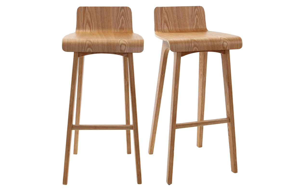 Tabourets de bar scandinaves en bois clair H75 cm (lot de 2) BALTIK