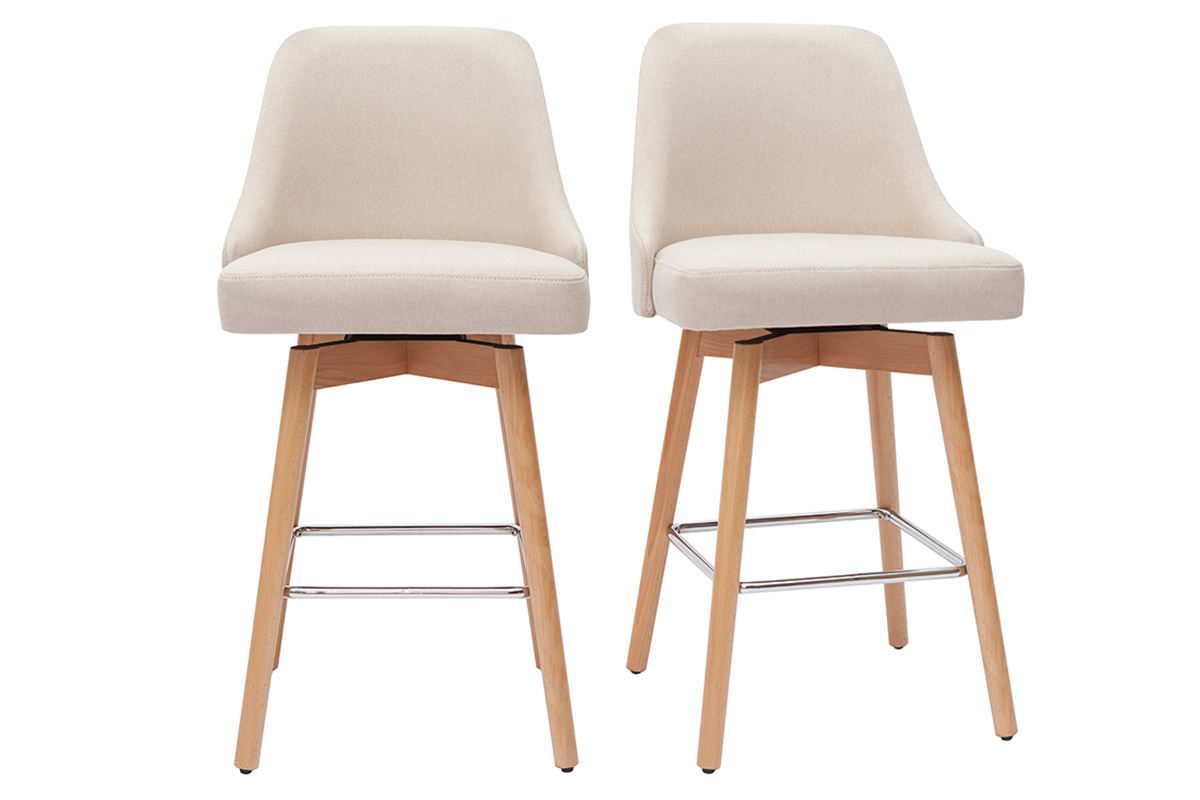 Tabourets de bar scandinaves en tissu beige et bois htre massif H65 cm (lot de 2) HASTA