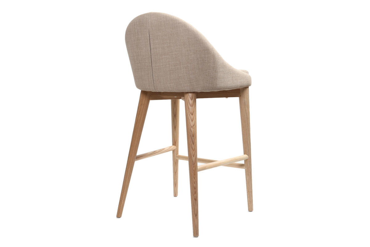 Tabourets de bar scandinaves en tissu beige et frne massif H66 cm (lot de 2) DALIA