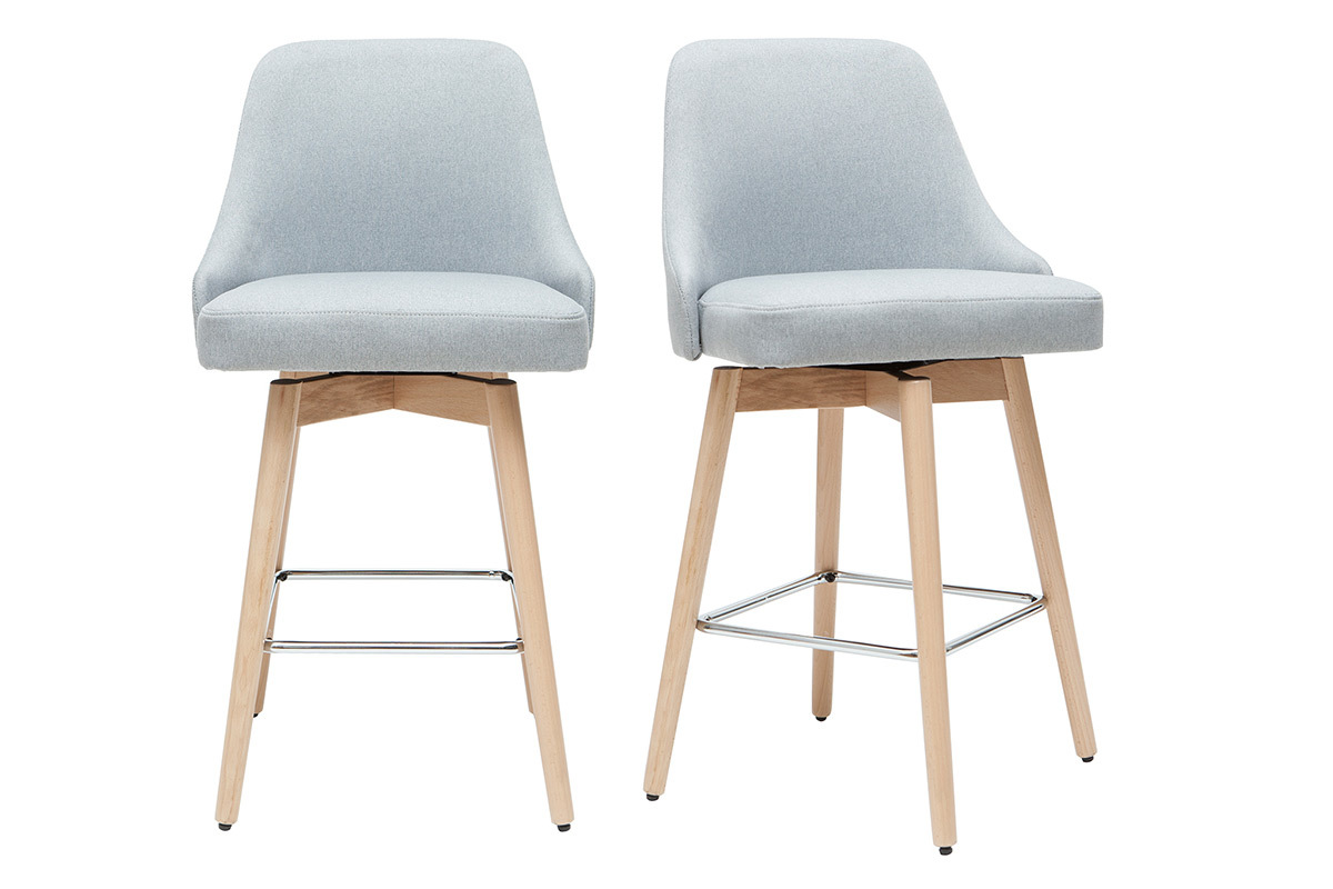 Tabourets de bar scandinaves en tissu gris clair et bois htre massif H65 cm (lot de 2) HASTA