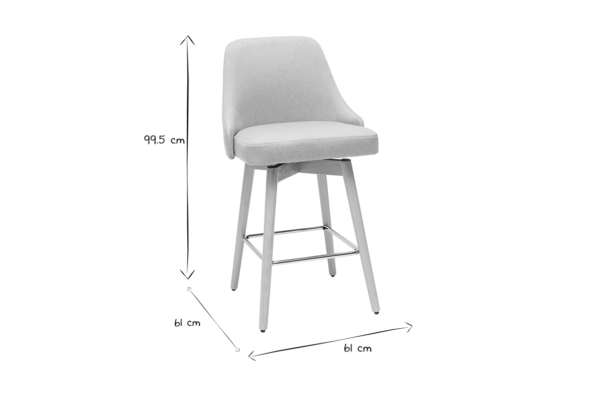 Tabourets de bar scandinaves en tissu gris clair et bois htre massif H65 cm (lot de 2) HASTA