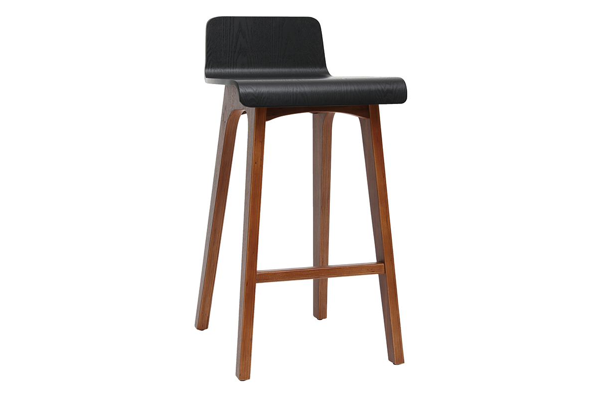 Tabourets de bar scandinaves noyer et noir H65 cm (lot de 2) BALTIK