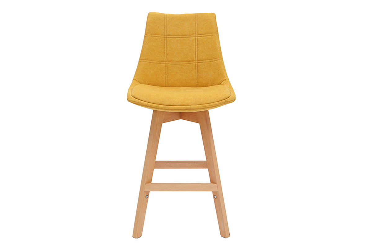 Tabourets de bar scandinaves tissu effet velours jaune moutarde 65 cm (lot de 2) MATILDE