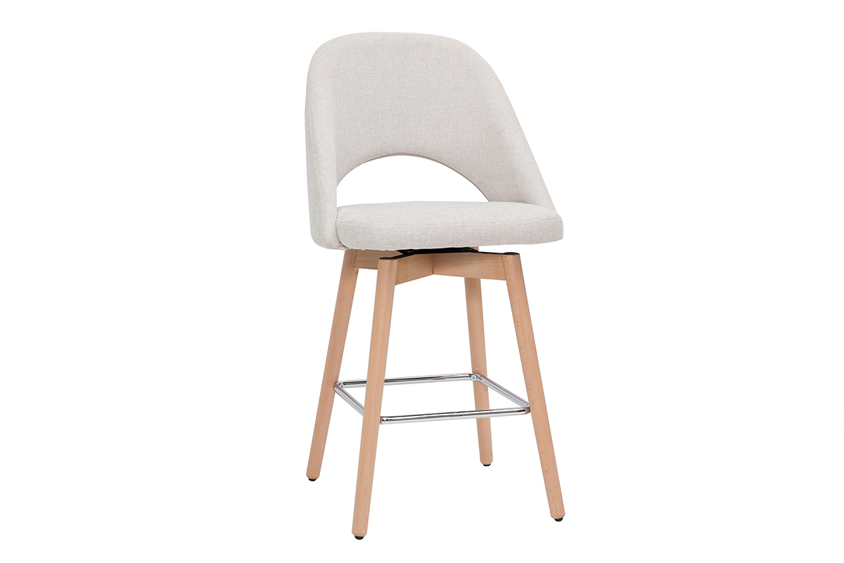 Tabourets de bar scandinaves tissu effet velours textur beige et hva massif 65 cm (lot de 2) COSETTE