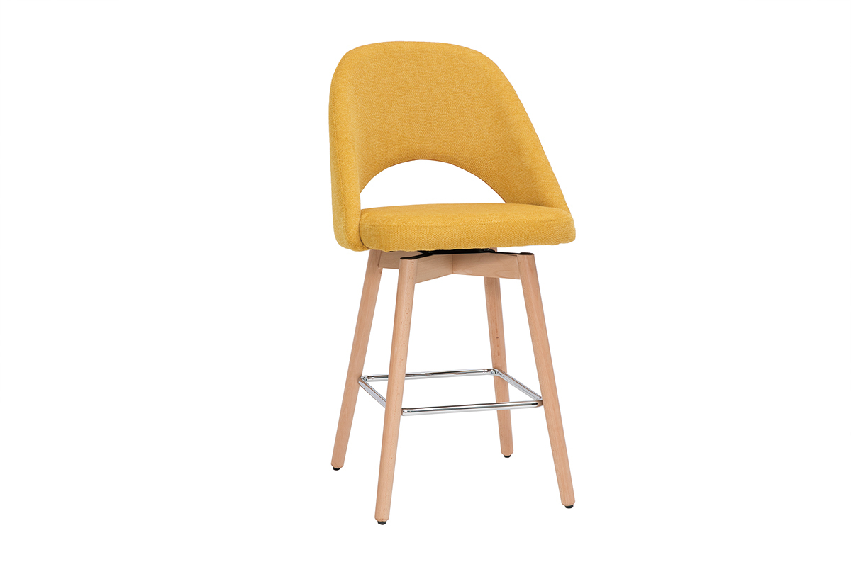 Tabourets de bar scandinaves tissu effet velours textur jaune moutarde et hva massif 65 cm (lot de 2) COSETTE