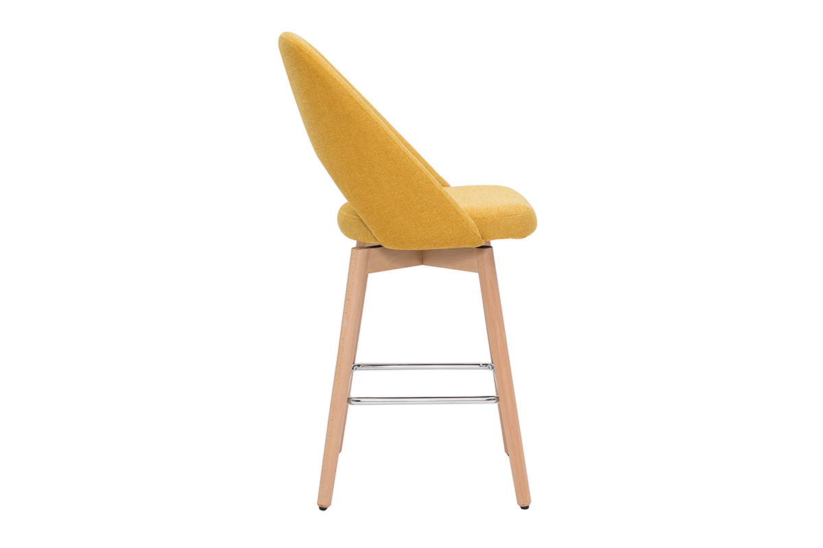 Tabourets de bar scandinaves tissu effet velours textur jaune moutarde et hva massif 65 cm (lot de 2) COSETTE