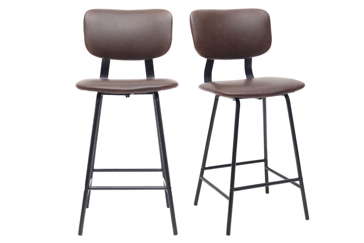 Tabourets de bar vintage marron avec pieds mtal 65 cm (lot de 2) LAB