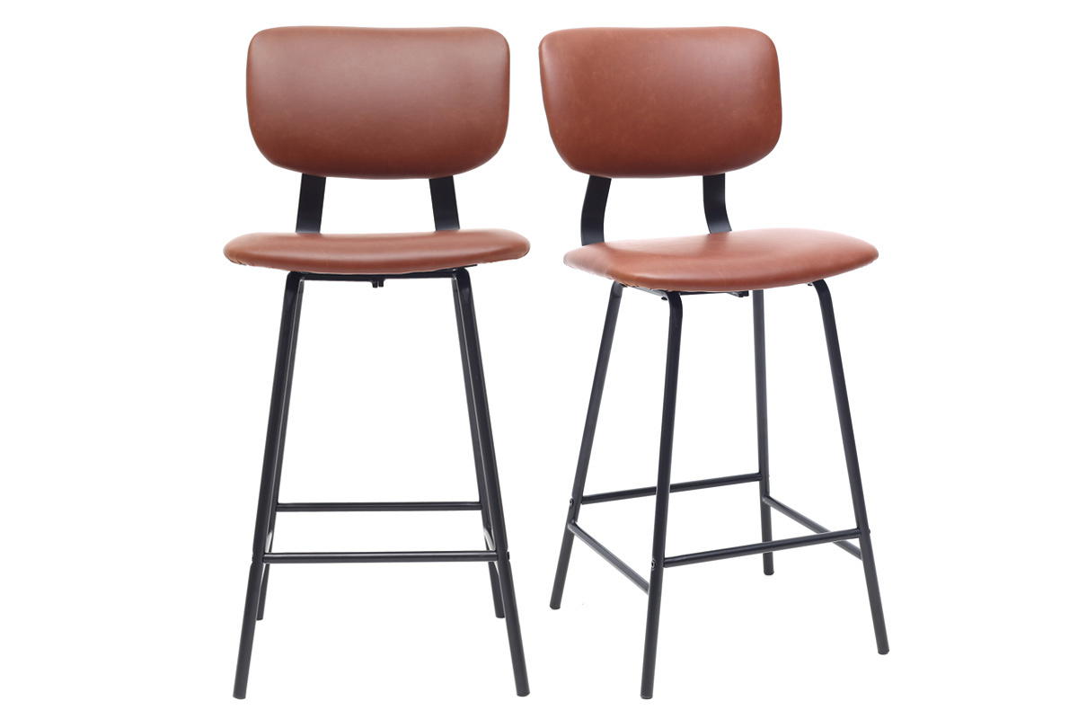 Tabourets de bar vintage marron clair avec pieds mtal 65 cm (lot de 2) LAB